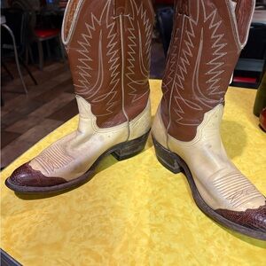 Nocona Brown and Cream Western Cowboy Boots
